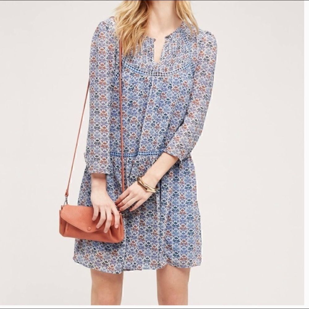 Anthropologie Holding Horses Betony Swing Dress Crochet Drop Waist